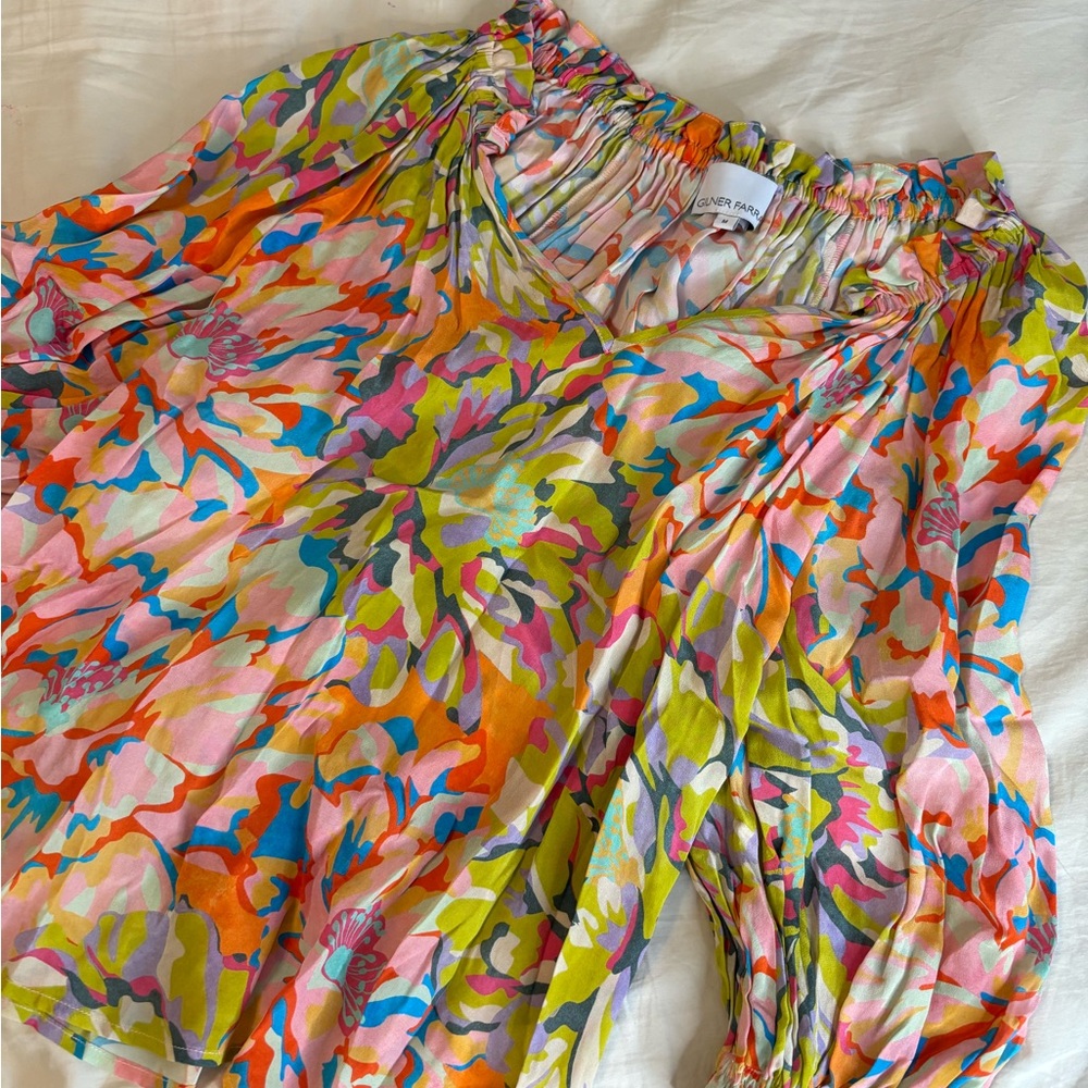 Diane Von Furstenberg Pink and Yellow Ruffled Blouse